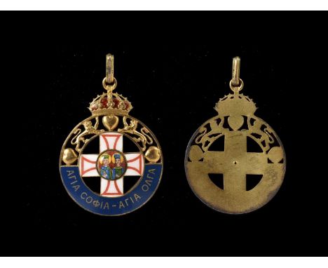 Greece, Royal House Order of SS. Olga and Sophia, 3rd Class, silver gilt and enamel construction, with pierced design, comple