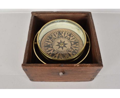 A vintage Dry Card Compass by John Campbell of Liverpool, circa 1845-55, gimble mounted in box, 18cm in diameter, with slide 