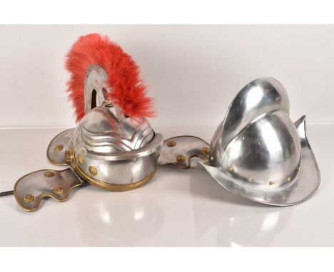 Two Reenactment Helmets, comprising a Roman Centurion, and a Comb Morion (2)