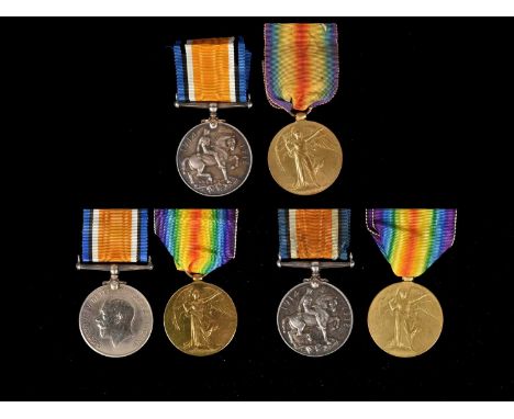 Royal Welsh Fusiliers, three pairs of WWI British War and Victory Medals, awarded to 77703 Private James Newton, originally 2