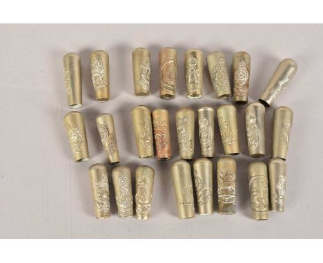 A collection of 25 Regimental Swagger Stick Tops, including The Queen's Regiment, Gloucestershire Regiment, Officer's Trainin