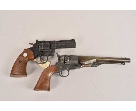 An MGC Model Gun Co Blank Firing Revolver, modelled as a Python 357 Magnum, together with another model of a revolver, this l