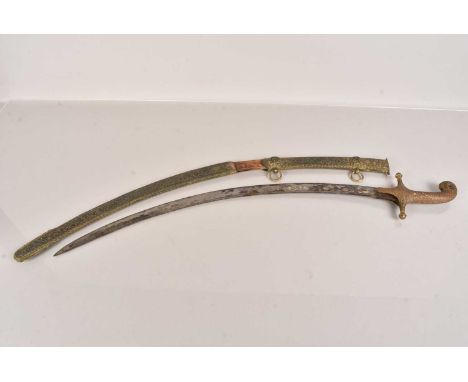 A Middle Eastern Shamshir, having single piece handle and grip, with floral decoration, with 75cm long curved blade, the blad