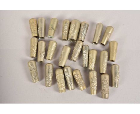 A collection of 25 Regimental Swagger Stick Tops, to include North Lancashire, Royal Army Medical Corps, The Essex Regiment, 