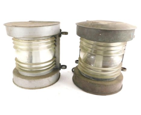 A galvanised ships mast head lamp, and a copper masted lamp. (2, AF)