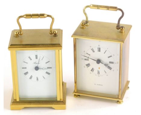 A brass carriage clock, the dial stamped H Samuel, and another stamped Angelus.