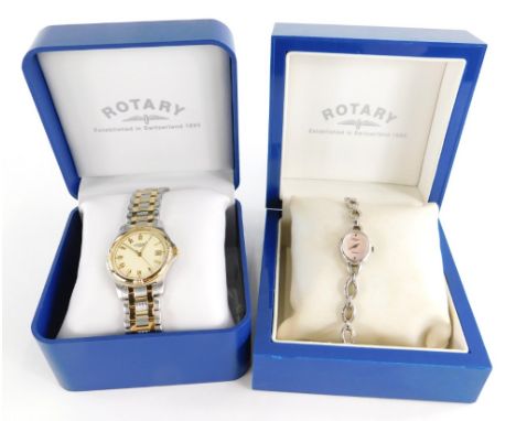 Two cased Rotary wristwatches, to include one gentleman's example, on stainless steel, with gold finish surround and a Rotary