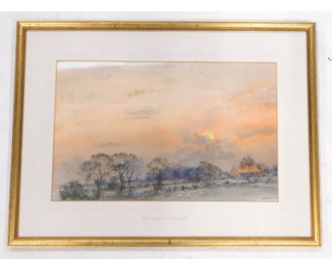 J. M Brookes. Marshland sunset, watercolour, signed and dated 1894, 26cm x 42cm.