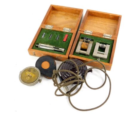 Various vintage engineering items, to include a Grundig brown Bakelite and metal microphone, a small amp meter, and two Mulla