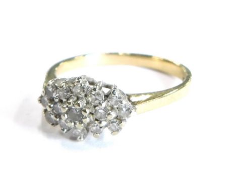 A 9ct gold dress ring, set with tiny white stones, in claw setting, ring size M, 2.2g all in.