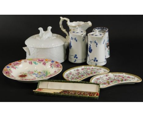 A collection of ceramics, to include a Hamersley and Co gold glazed jug, tureen and cover, a Chusan Wedgwood and Co jug, iron