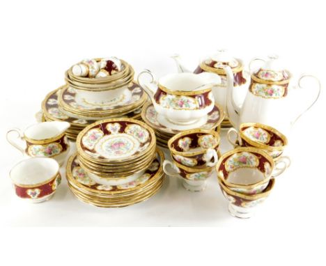 A Royal Albert Lady Hamilton pattern part tea and dinner service, to include teapot and cover, dinner plates, etc.