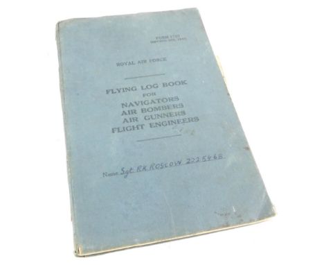 A 1944-45 RAF log book, for a Sergeant R K Roscow (225468), training on Anson, Wellington and Liberators.