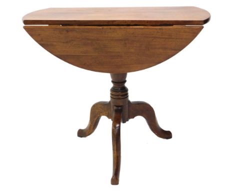 A 19thC mahogany occasional table, the drop leaf circular top on a turned column and tripod base, adapted, 82cm wide.