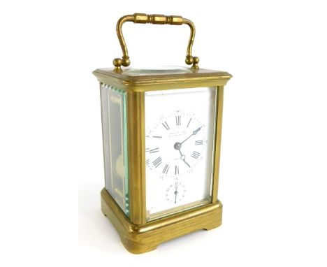 A late 19th/early 20thC French brass carriage clock, the white enamelled dial stamped Philip Hart, London, and with subsidiar