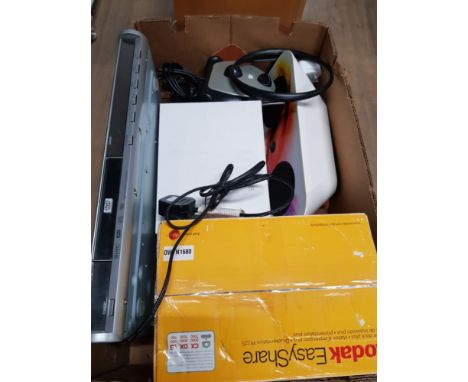 A BOX CONTAINING KODAK EASY SHARE DVD PLAYERS SPEAKER ETC