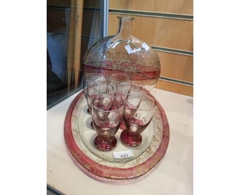 DECANTER NO STOPPER STAMPED MOD.DEP. WITH MATCHING TRAY AND GLASSES