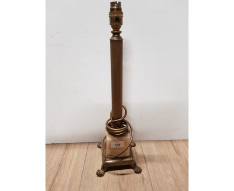 BRASS COLUMN MARBLE BASED TABLE LAMP WITH LIONS PAW FEET