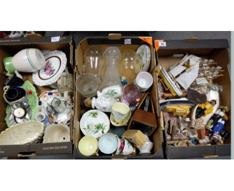 A mixed collection of items to include cabbage leaf plates, royal standard cups and saucers caved wood items. glassware ect. 