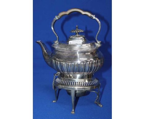 SILVER PLATED WALKER AND HALL SPIRIT KETTLE
on stand