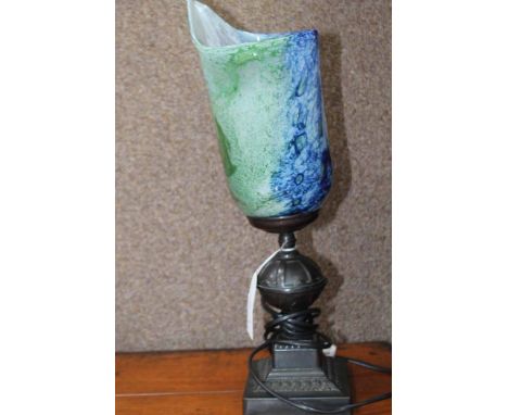 BRONZED TABLE LAMP WITH ART GLASS SHADE
47cm high