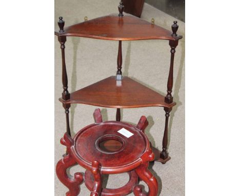 REPRODUCTION MAHOGANY CORNER SHELF
together with two mirrors and a Chinese hardwood stand (4)