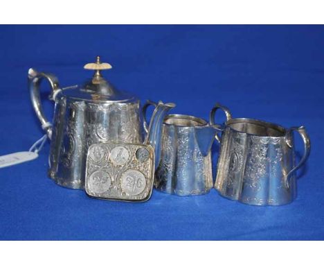 SILVER PLATED THREE PIECE TEA SERVICE
together with a plated coin holder 