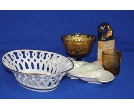 COLLECTION OF DECORATIVE CERAMIC ITEMS
including Limoges basket, a Galos figurine, etc