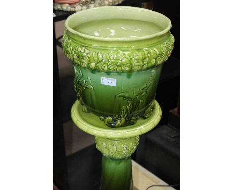 VICTORIAN CERAMIC JARDINIERE ON PEDESTAL
and a small group of china 