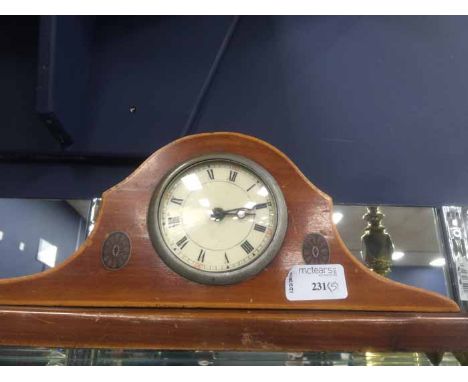 INLAID MAHOGANY MANTLE CLOCK
together with a desk clock, a carved Indian hardwood coaster and a pair of 'Diamond Princess' ca