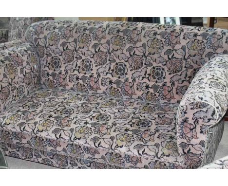 DROP END SOFA WITH FLORAL UPHOLSTERY AND TWO MATCHING ARMCHAIRS 