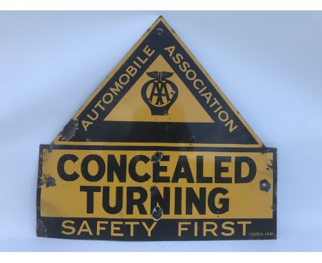 An AA Concealed Turning enamel sign by Franco, 26 x 24".