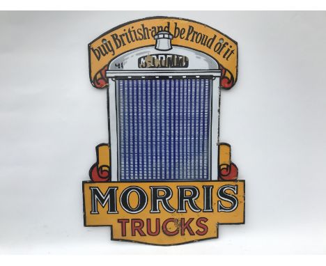 A good Morris Trucks radiator shaped double sided enamel sign, traces of original paper label for Morris Commercial, 16 x 22 