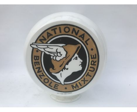 A National Benzole Mixture three sided glass petrol pump globe by Webbs Crystal, fully stamped Property of National Benzole C