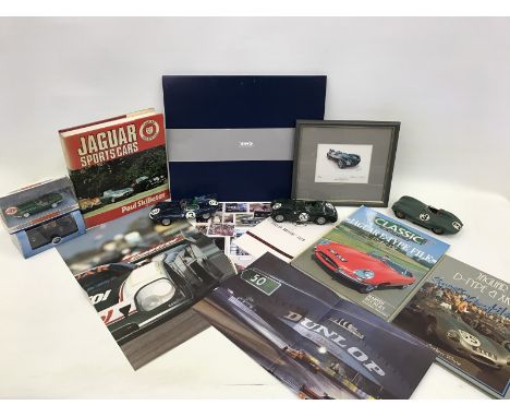 A collection of Jaguar models, posters, books and memorabilia to include Jaguar Sports Cars by Skilleter, published 1975; two