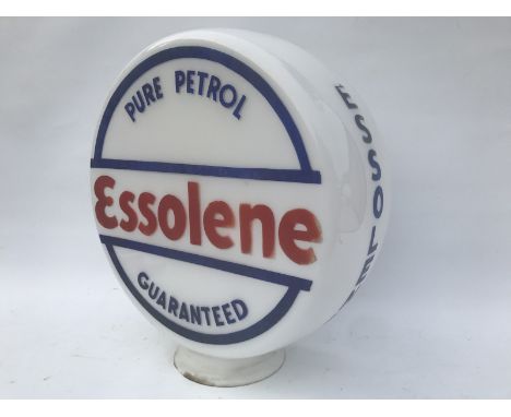 A rare and early Essolene Pure Petrol Guaranteed circular glass petrol pump globe fully stamped The Property of The Anglo Ame
