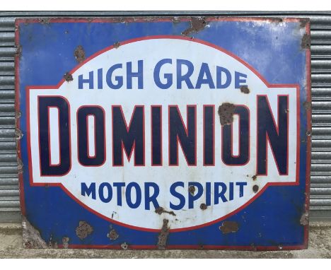 A large and early High Grade Dominion Motor Spirit rectangular enamel sign by Bruton, 60 x 48".