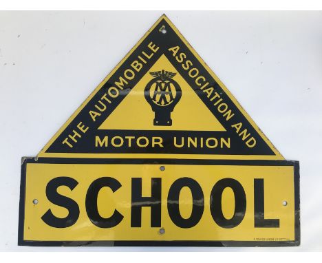 An AA Association and Motor Union 'School' enamel sign by F. Francis and Sons Ltd. Deptford, the sign in excellent/near mint 