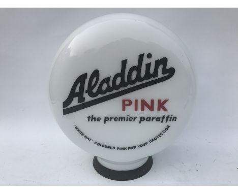 An Aladdin Pink 'The Premier Paraffin' pill shaped glass petrol pump globe by Hailware, in very good condition. 