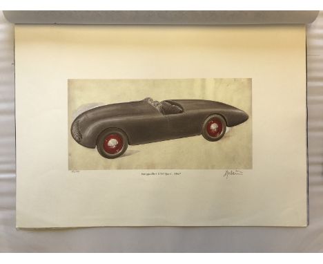 Four folders, each containing a print of Stanguellini models, ready to be mounted, 103/400, signed by the artist; also a set 