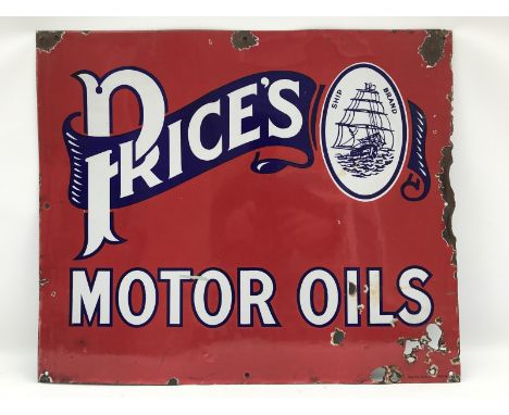A Price's Motor Oils rectangular enamel sign by Bruton of Palmers Green, with good gloss, 25 x 21".