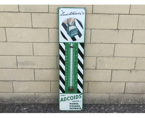 A rare Duckham's Adcoids enamel thermometer, the version with the single roundal and one packet of tablets being opened, exce