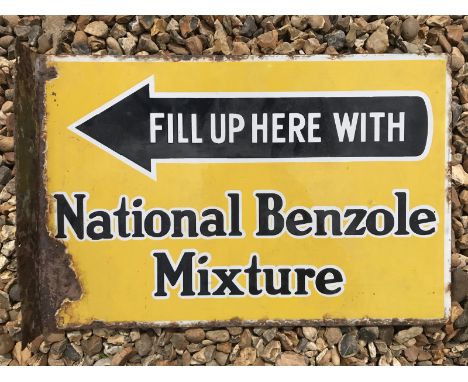 A National Benzole Mixture double sided enamel sign with hanging flange, 18 x 12".