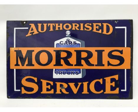 A rare Morris Cars and Trucks Authorised Service rectangular double sided enamel sign with central 'flat nose' radiator emble