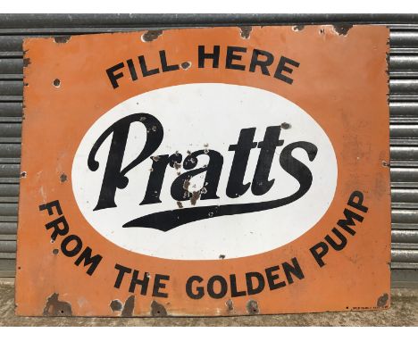 A Pratts Fill Here From The Golden Pump rectangular enamel sign, 48 x 36".