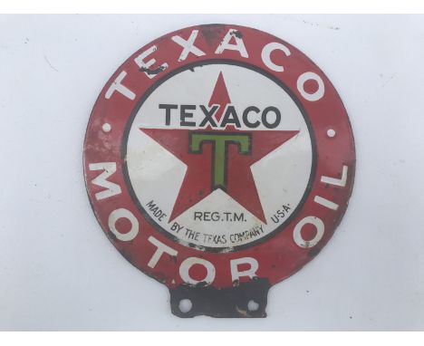 A small Texaco Motor Oil double sided enamel petrol pump tag, 5" diameter.