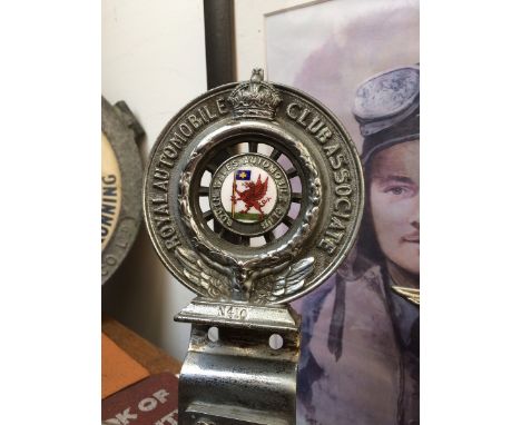 A Royal Automobile Club Associate car badge with South Wales Automobile Club enamel centre.