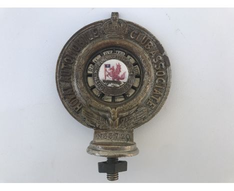 A Royal Automobile Club Associate car badge with South Wales Automobile Club enamel centre stamped N53720, with dated cellulo