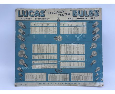 A Lucas Precision Tested Bulbs rectangular showcard chart, 17 x 15 1/4".