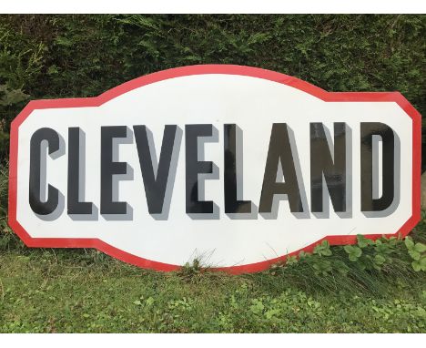 A Cleveland shaped single sided red and white enamel sign, in near mint condition, 57 3/4 x 28 3/4".